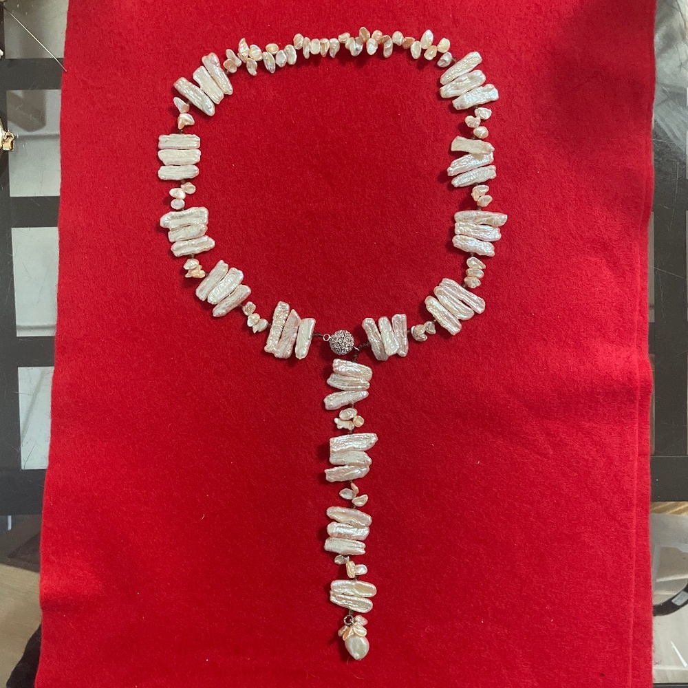 Freshwater Pearl & Genuine Garnet Strand with a Crystal clasps